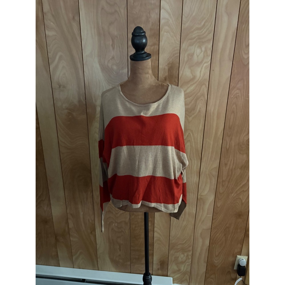 Design‎ History Tan Red Striped Oversized Lightweight Knit Sweater Small